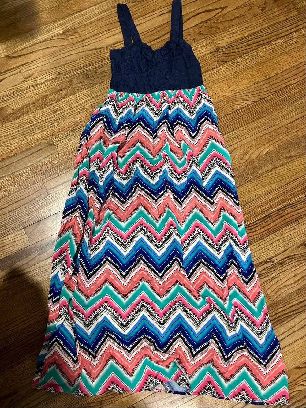love, Fire Navy Top Multicolor Chevron Maxi Skirt